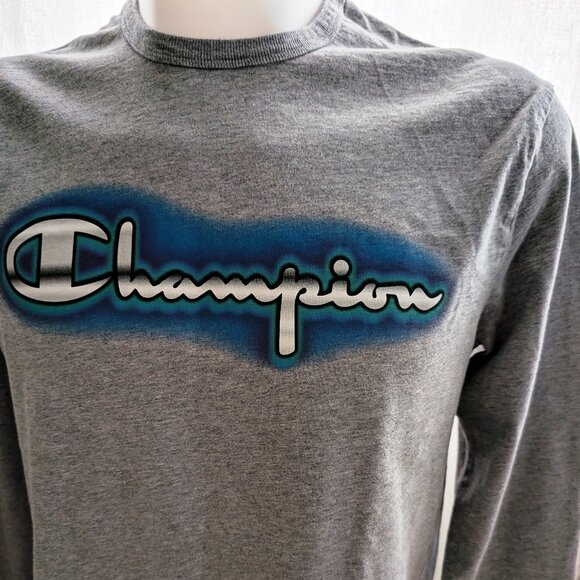 Rare Mint Champion Gray Long Sleeve Tee โ Airbrush Logo Front & Back โ Size L - Picture 9 of 9